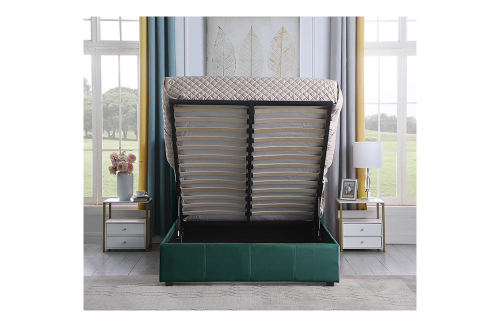 Amelia Plus 4'6" Storage Bed Green Velvet Fabric furnishopuk