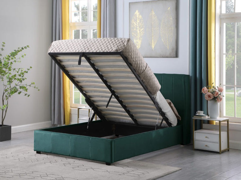 Amelia Plus 4'6" Storage Bed Green Velvet Fabric furnishopuk
