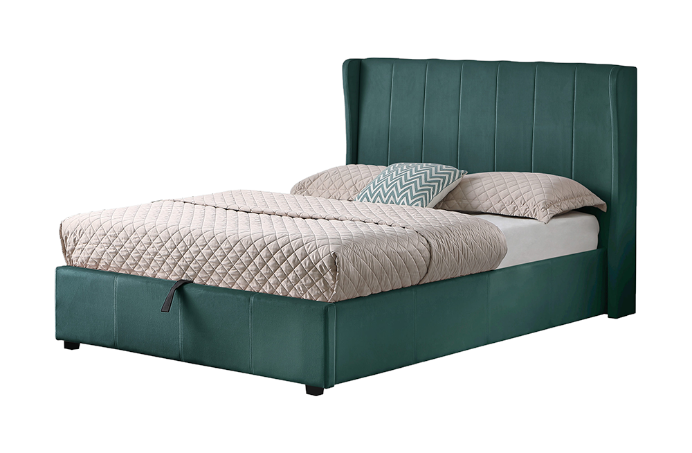Amelia Plus 4'6" Storage Bed Green Velvet Fabric furnishopuk