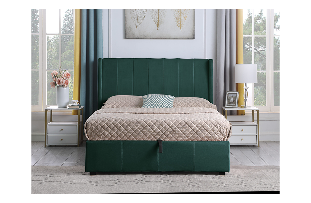 Amelia Plus 4'6" Storage Bed Green Velvet Fabric furnishopuk