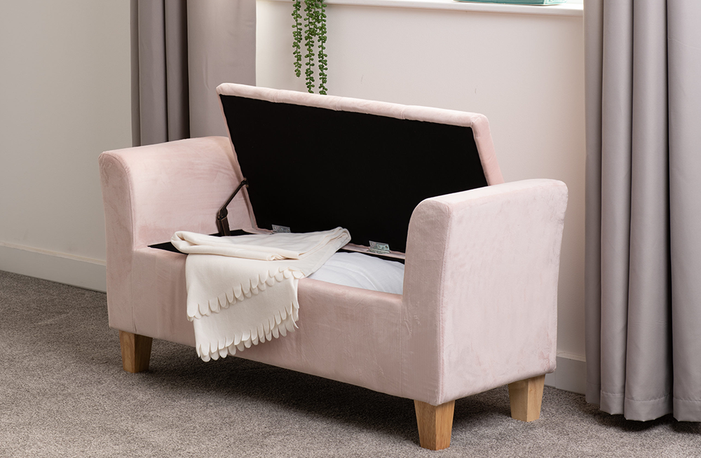 Amelia Storage Ottoman Pink Velvet Fabric furnishopuk