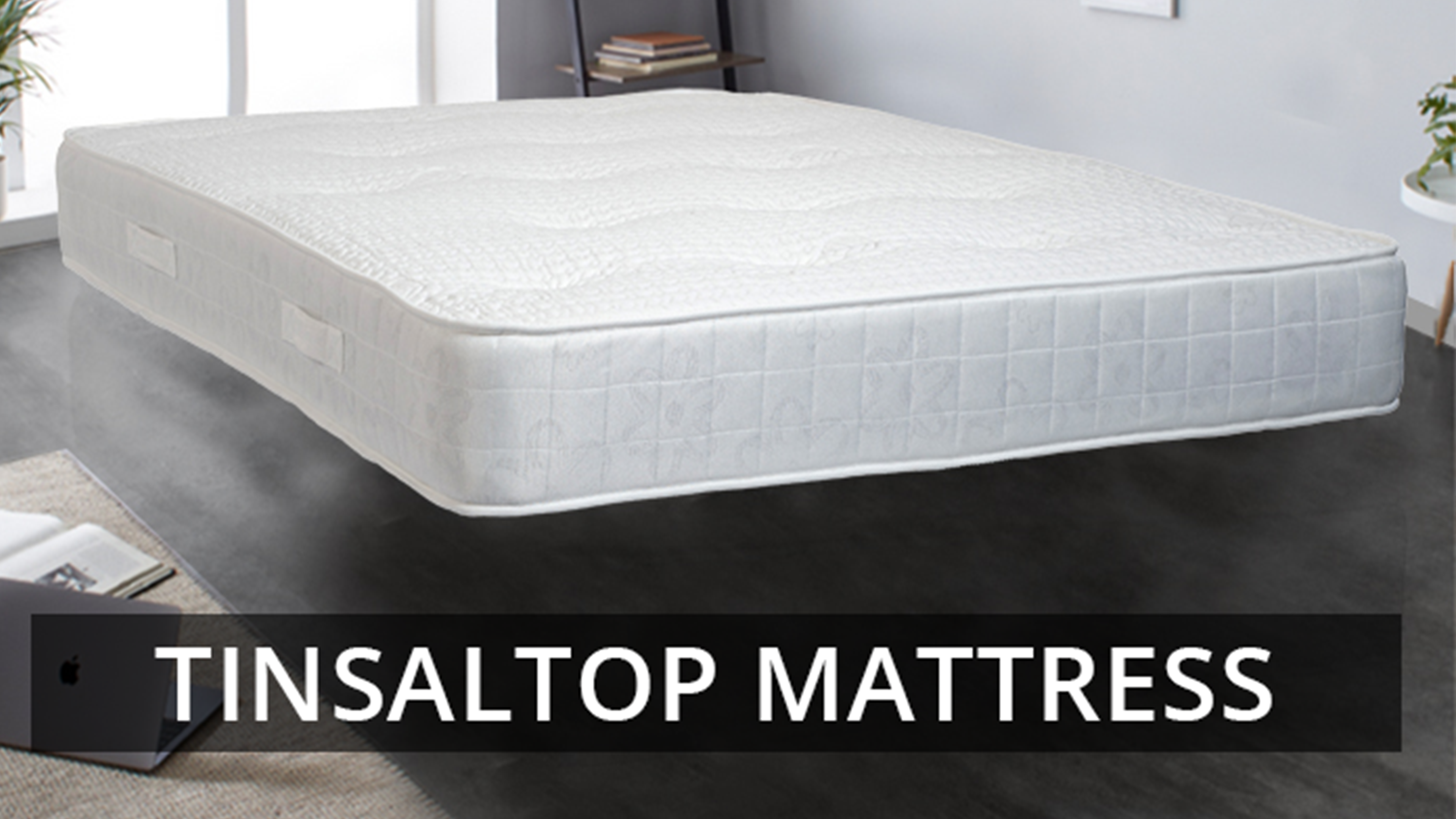 Grey Plush Suede 6 Feet Divan Bed Set With 4 Panel Headboard (Included Feet) And Free Tinsel Top Mattress