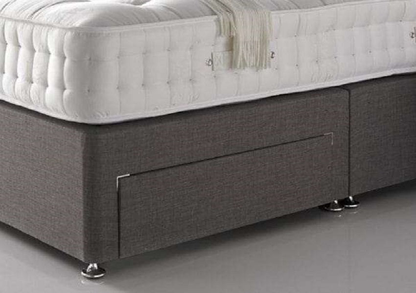 Grey Linen Divan Set with Cube Headboard & Optional Orthopedic Mattress