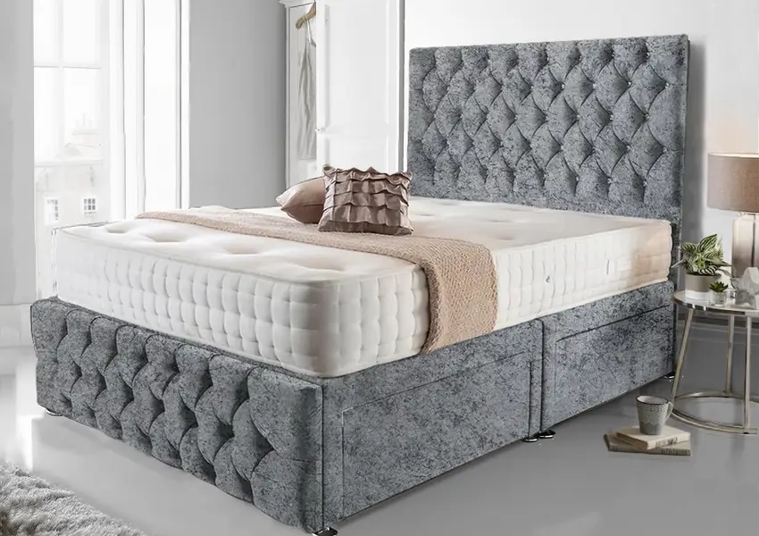 Laura Crushed Velvet Divan Bed Plus Headboard Free UK Delivery