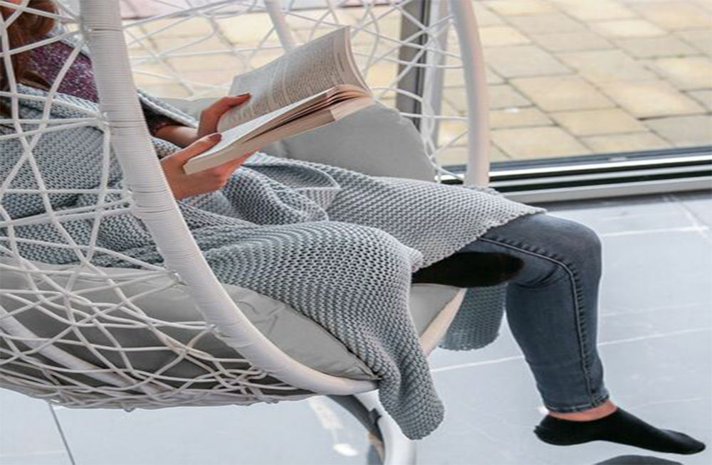 TOUGH MASTER Hanging Egg Swing Chair with Cushion, Large – White Frame, Grey Cushion