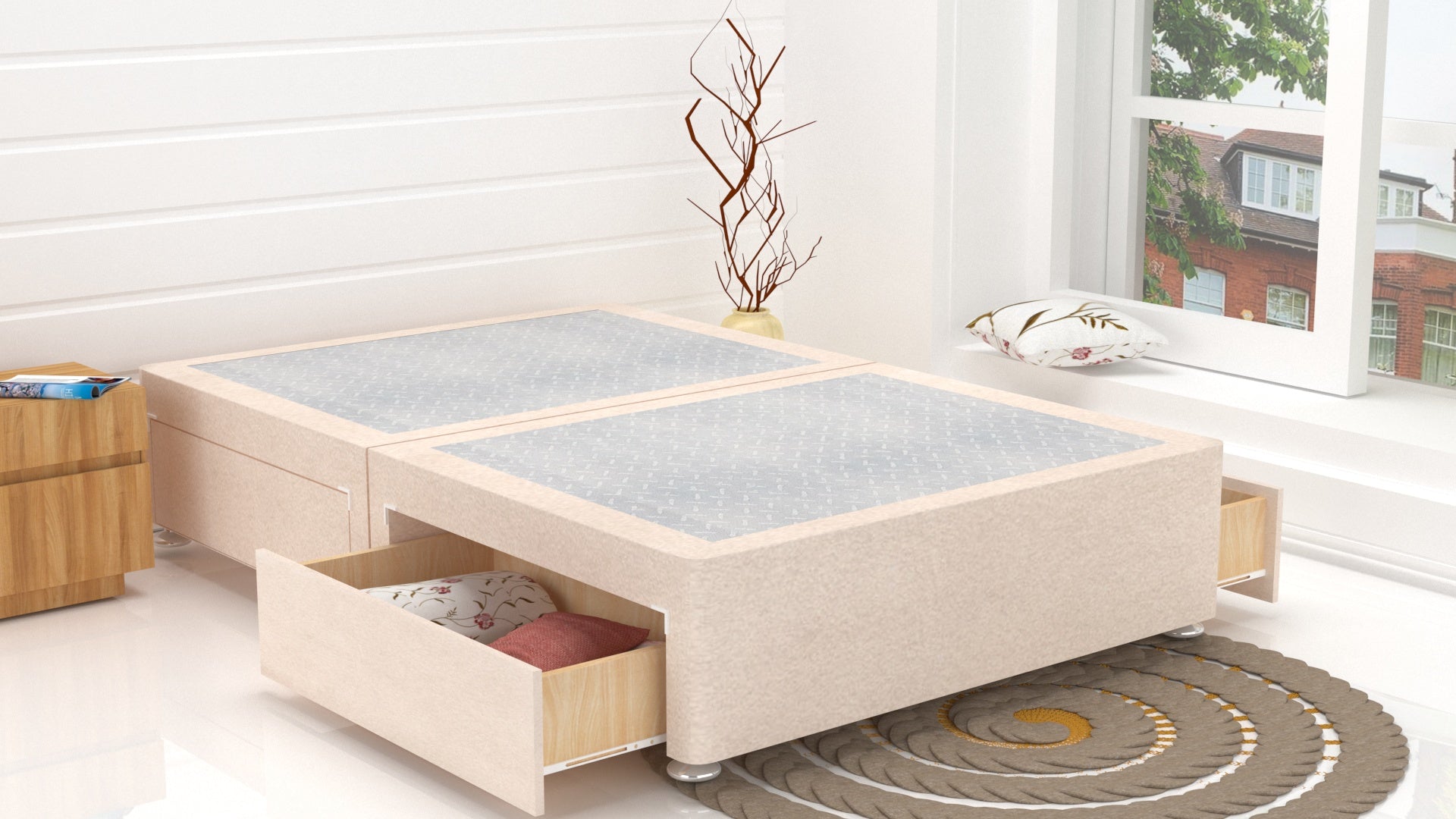 Cream Chanille Divan Base Feet Included