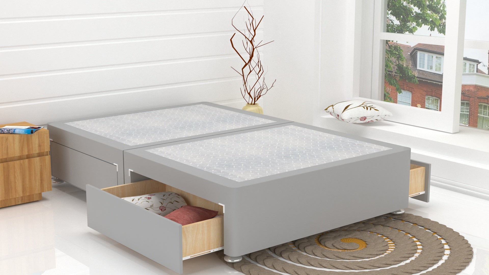 Grey Plush SUEDE Divan Base Feet Included