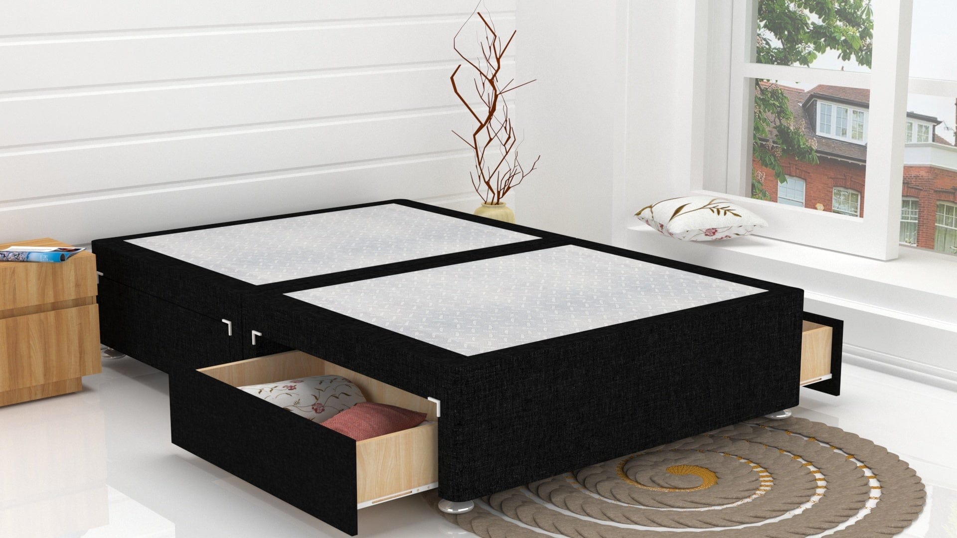 Black Linen Divan Base Feet Included
