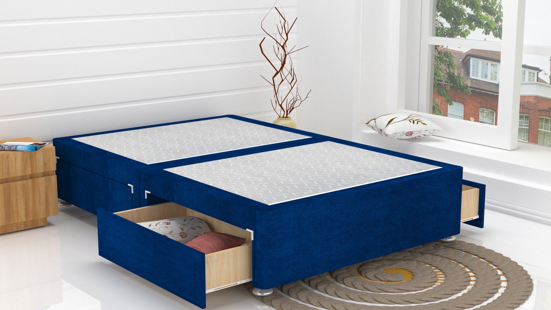 Blue Plush Divan Base Feet Included