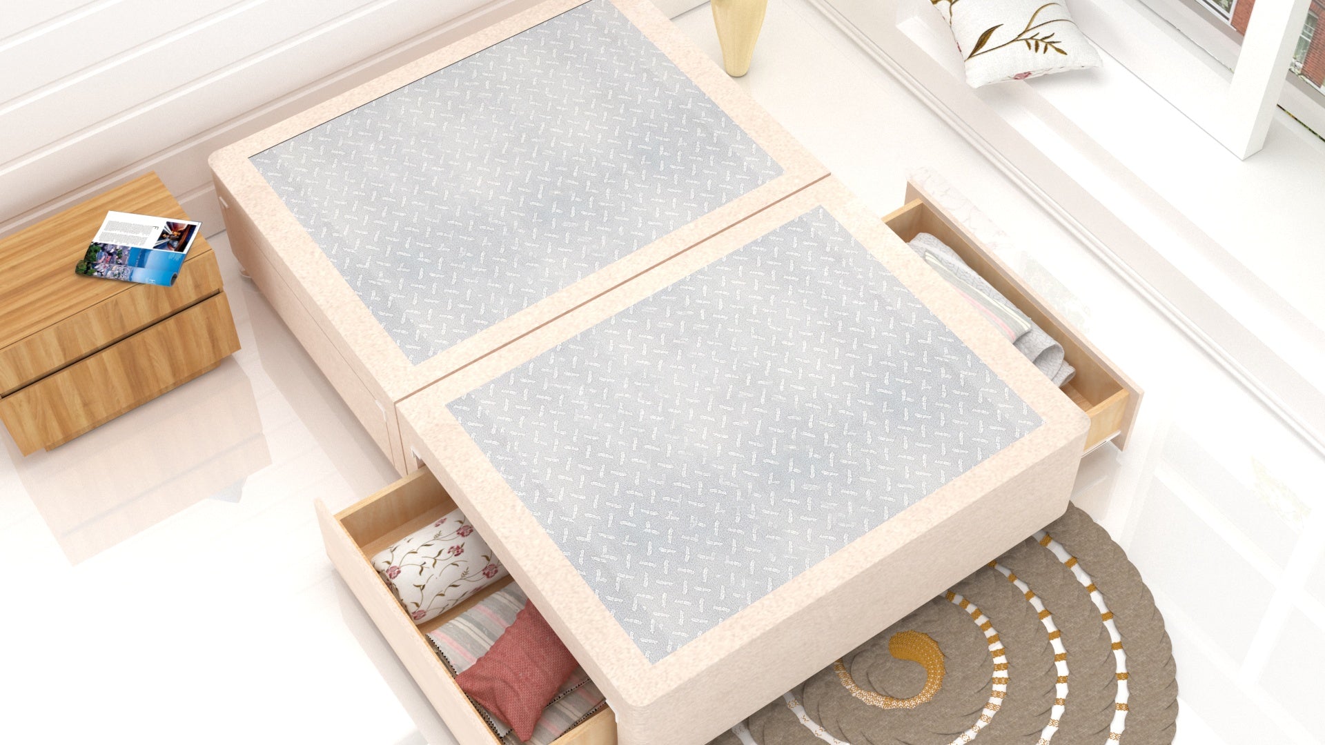 Cream Chanille Divan Base Feet Included
