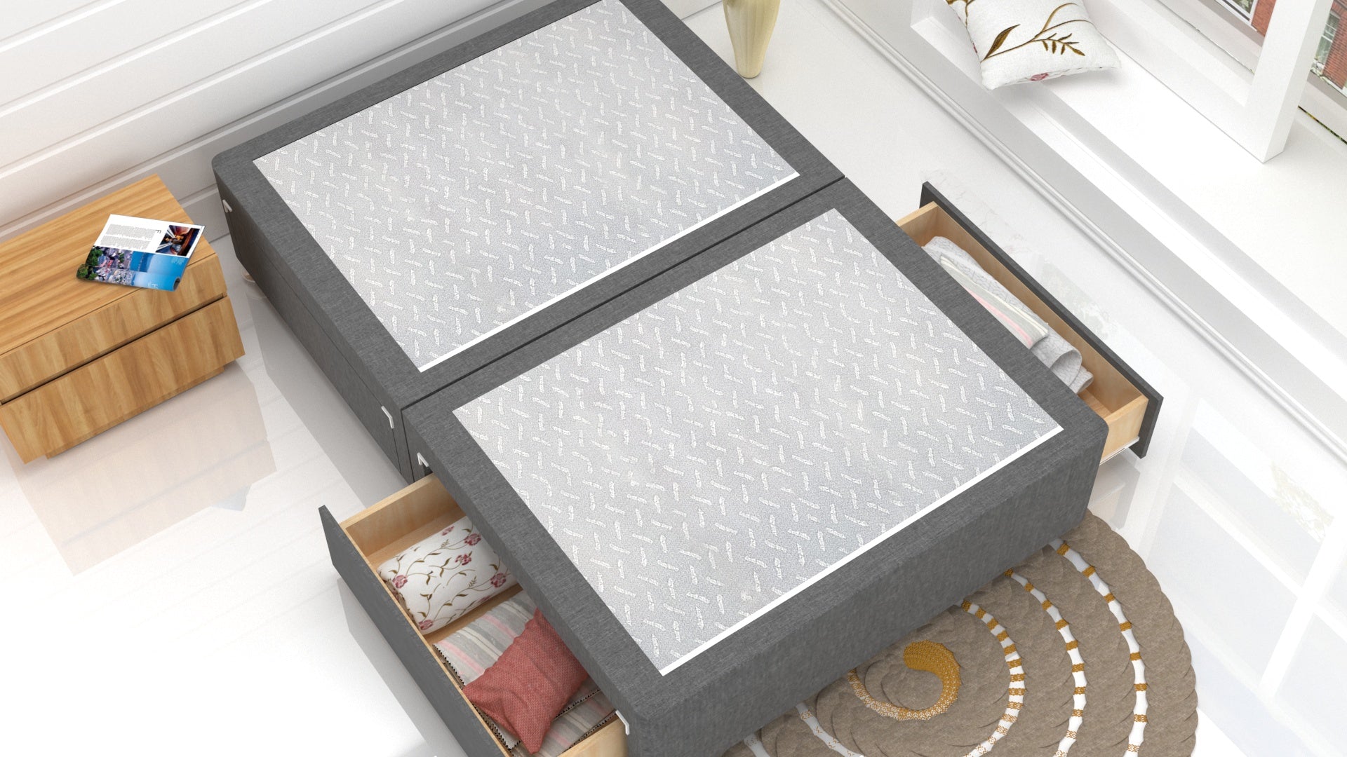 Grey Linen Divan Base Feet Included