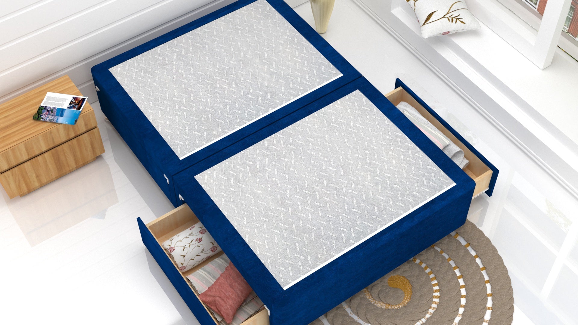 Blue Plush Divan Base Feet Included