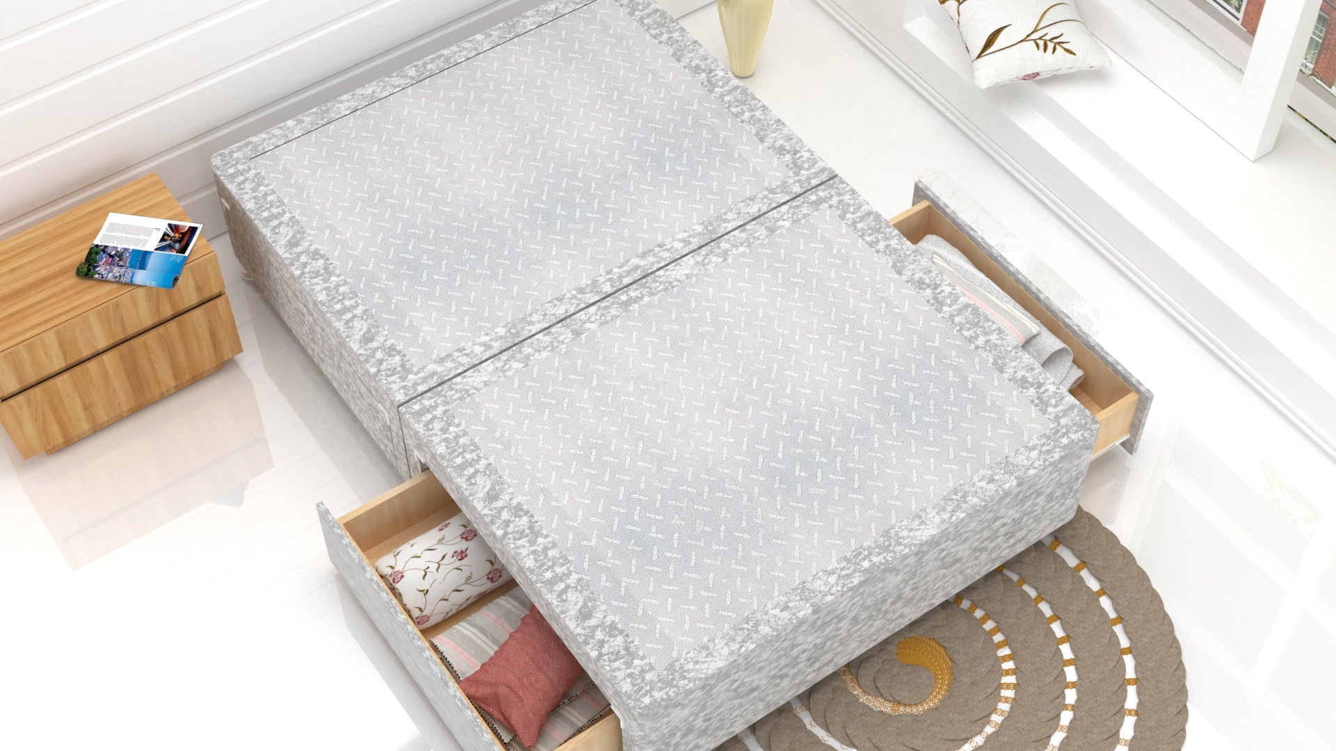Silver Crushed Velvet Divan Base Feet Included