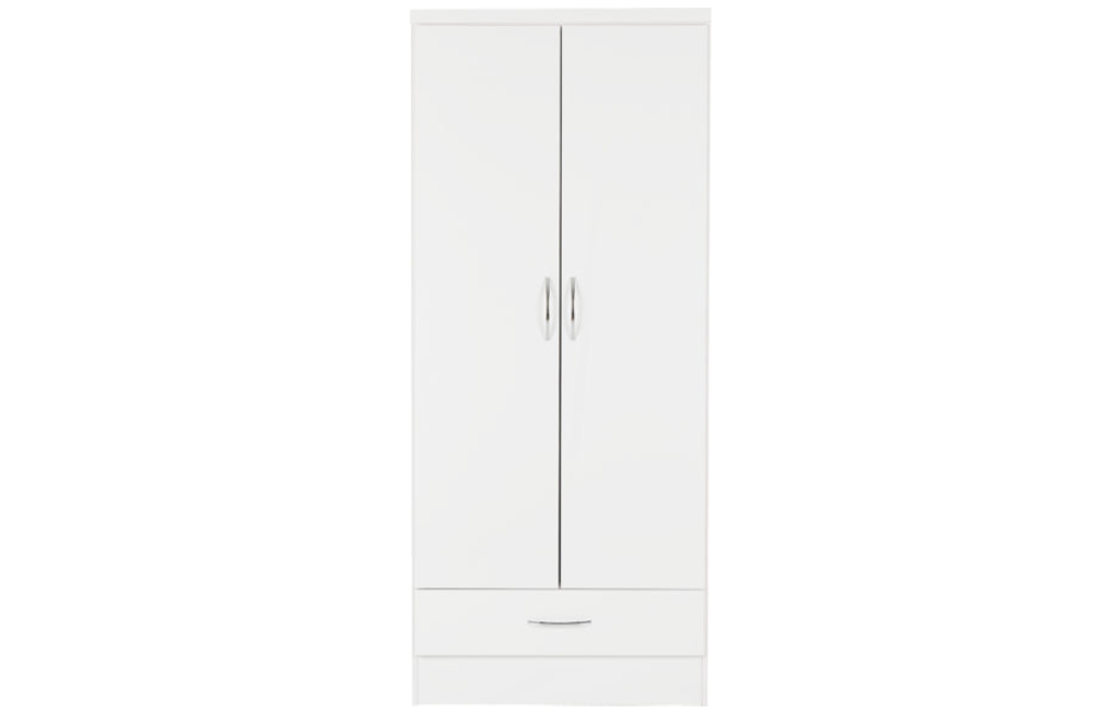 Nevada 2 Door 1 Drawer Wardrobe - White Gloss - furnishopuk