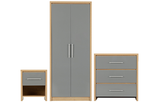 Seville Bedroom Set Grey High Gloss/Light Oak Effect Veneer