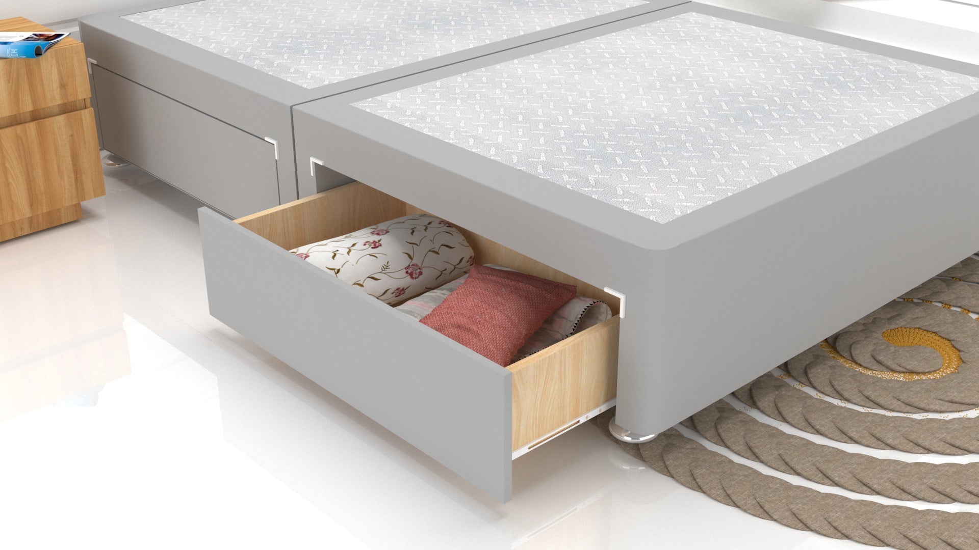 Grey Plush SUEDE Divan Base Feet Included