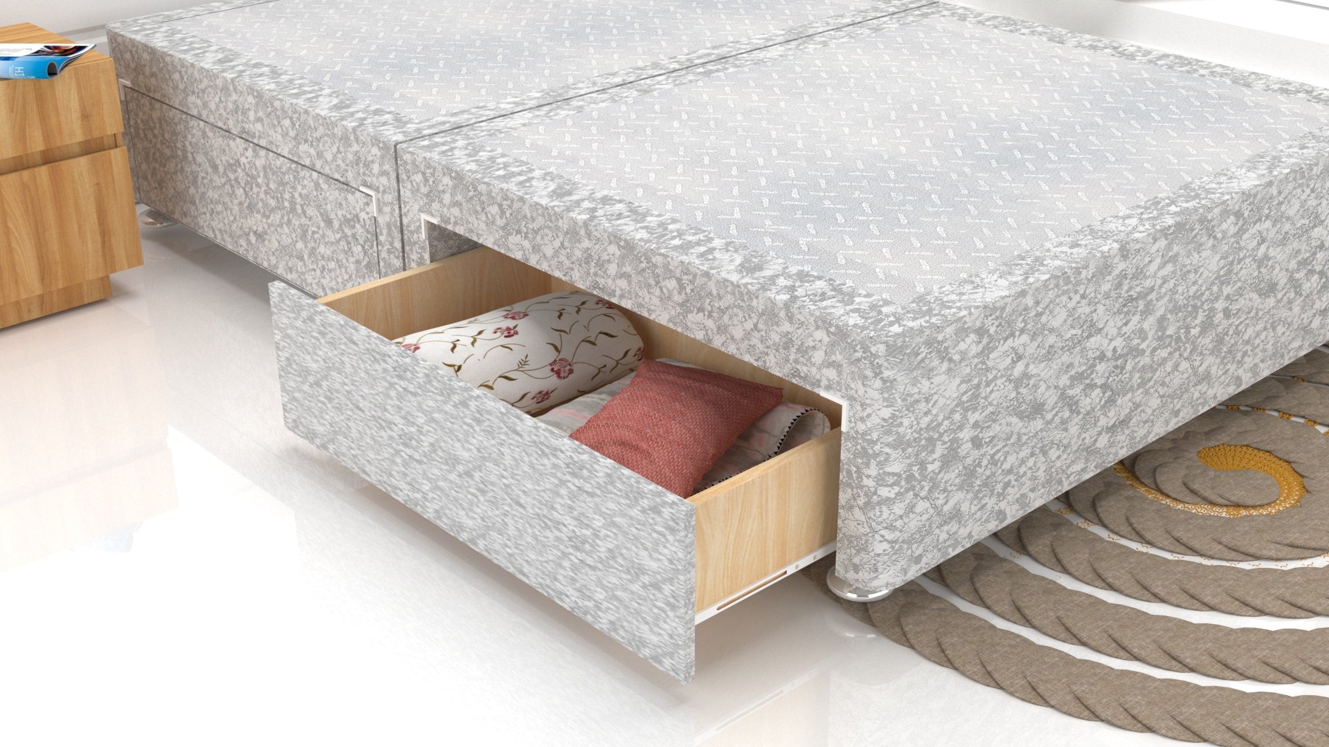 Silver Crushed Velvet Divan Base Feet Included