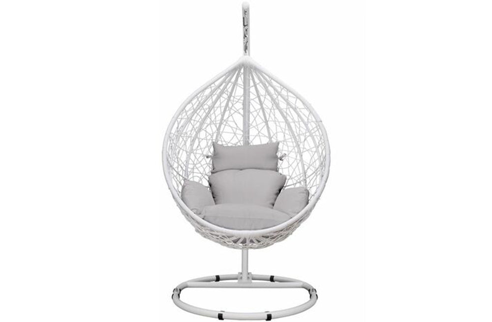 TOUGH MASTER Hanging Egg Swing Chair with Cushion, Large – White Frame, Grey Cushion