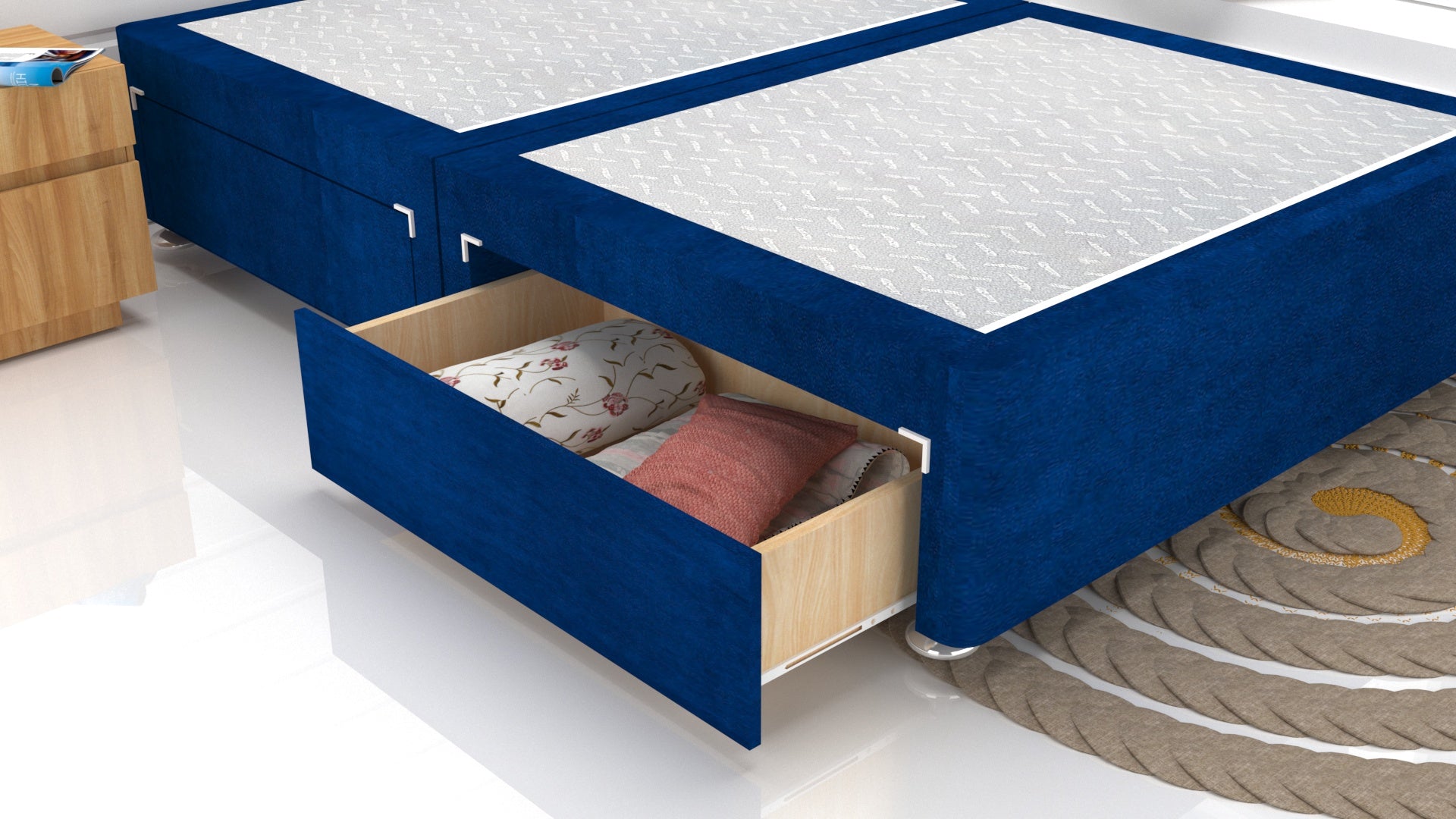 Blue Plush Divan Base Feet Included