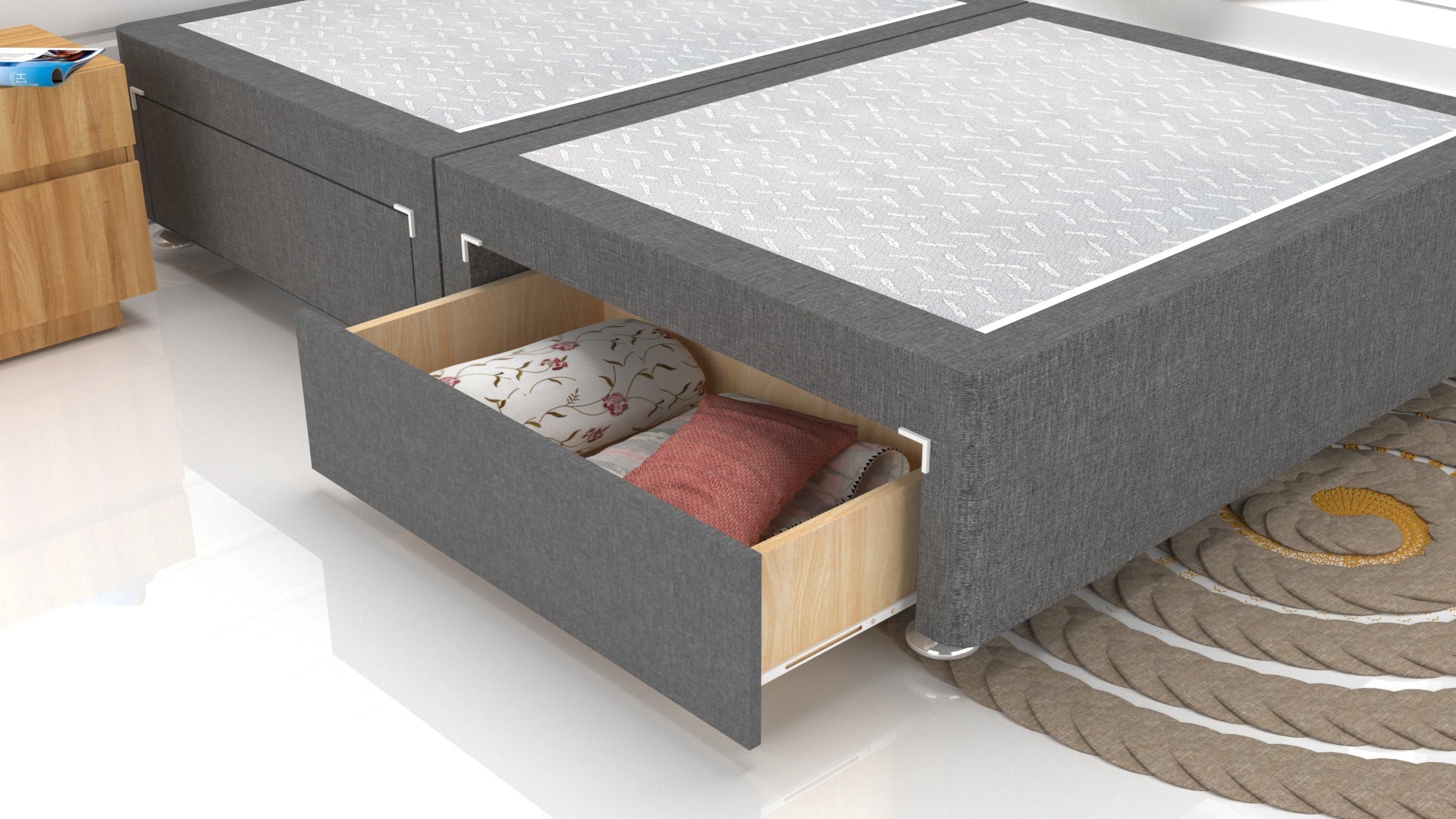 Grey Linen Divan Base Feet Included
