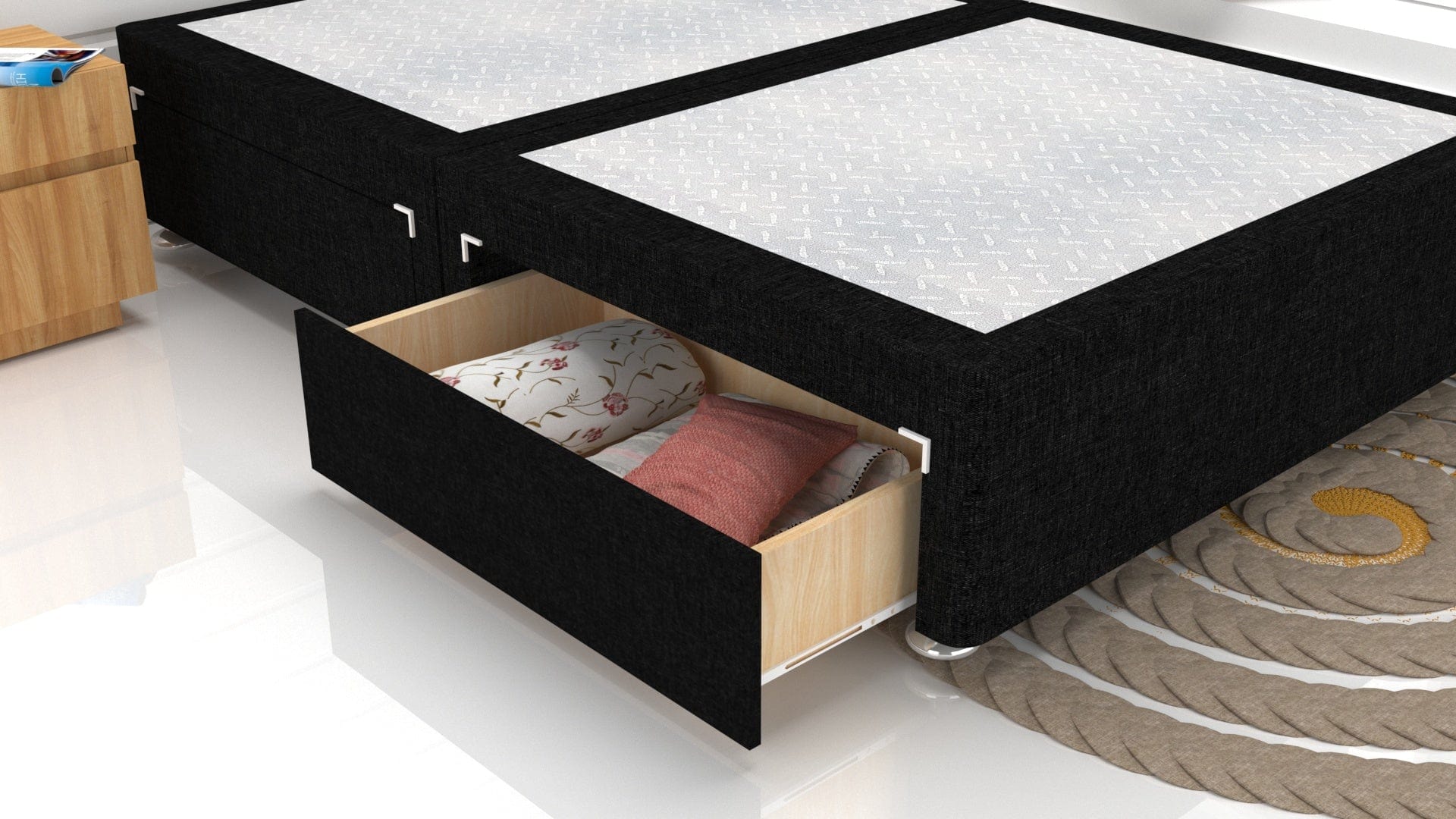 Black Linen Divan Base Feet Included