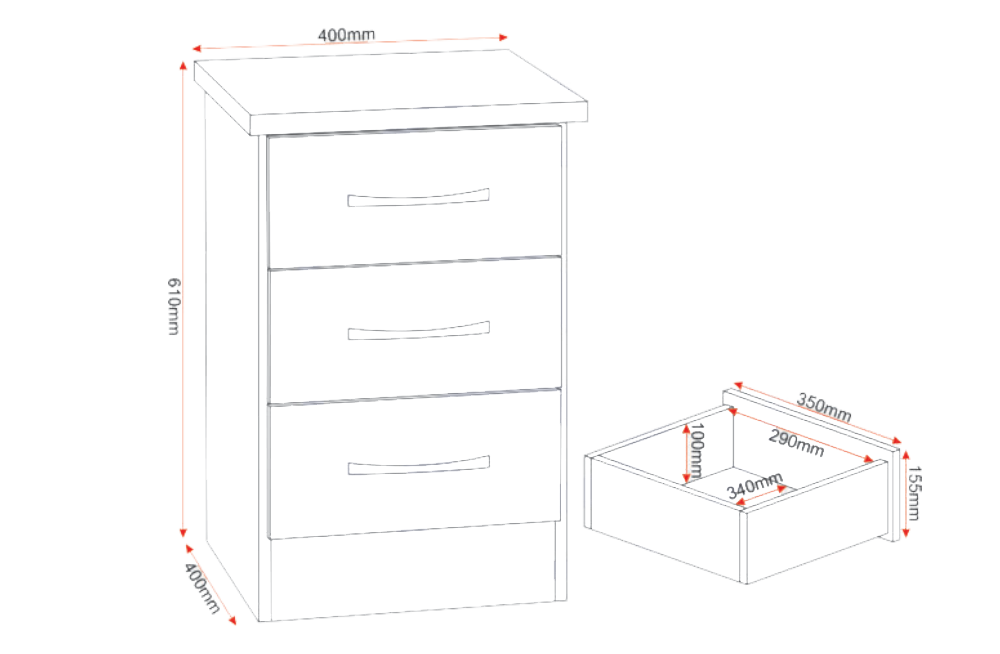 Nevada 2 Door 1 Drawer Wardrobe Bedroom Set Grey Gloss/Light Oak Effect Veneer
