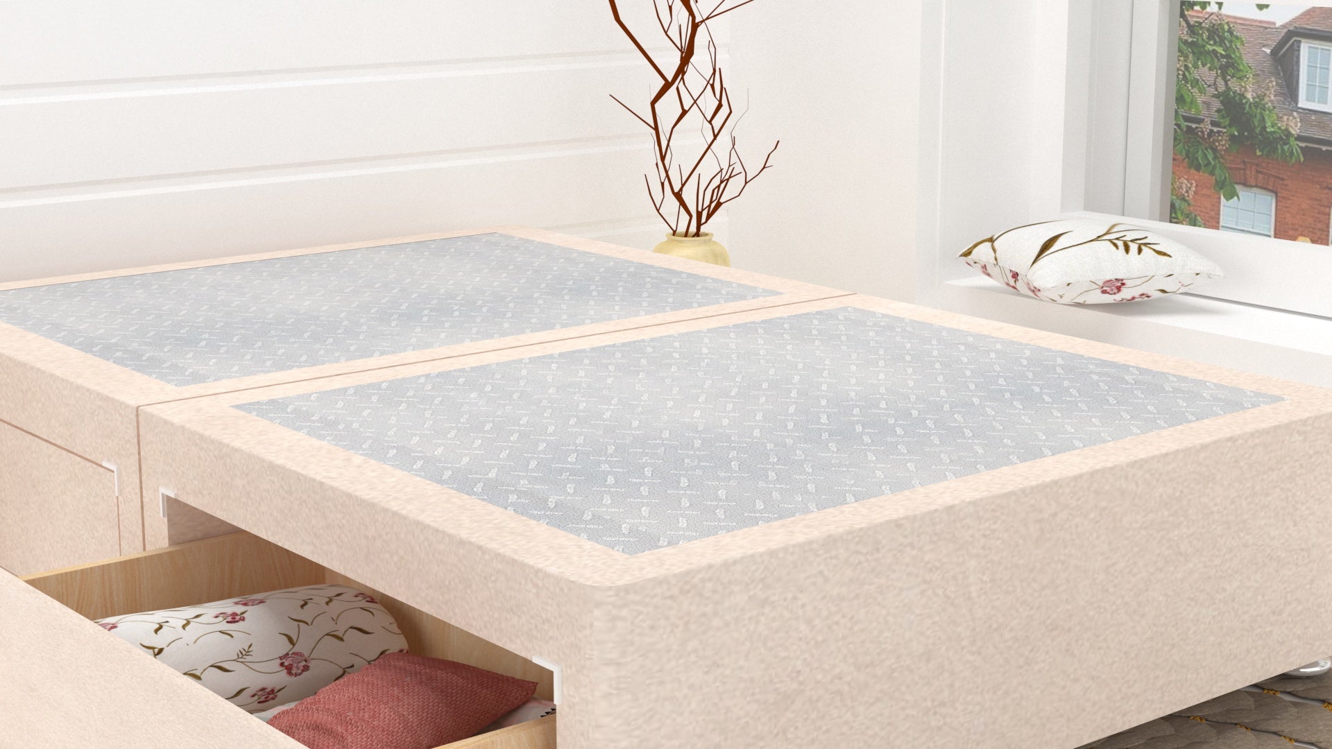 Cream Chanille Divan Base Feet Included