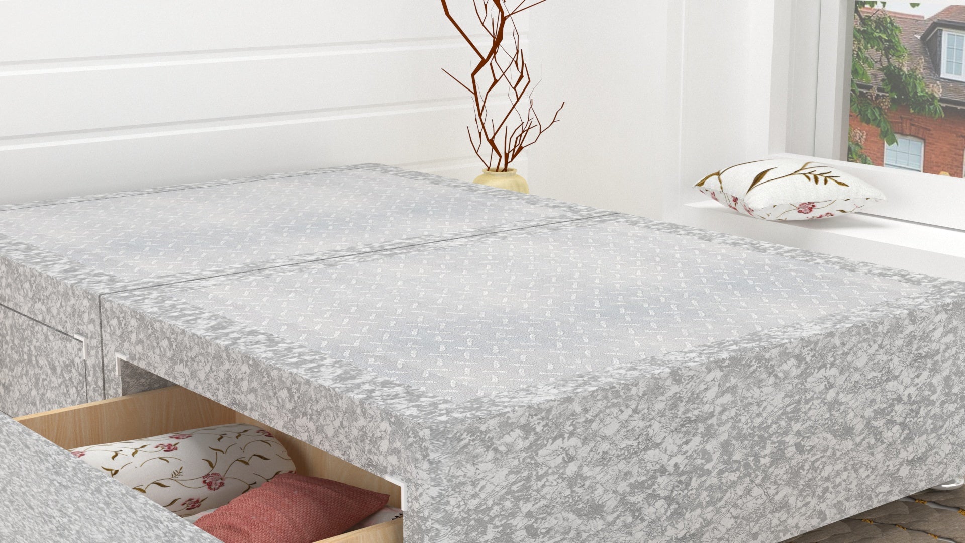 Silver Crushed Velvet Divan Base Feet Included