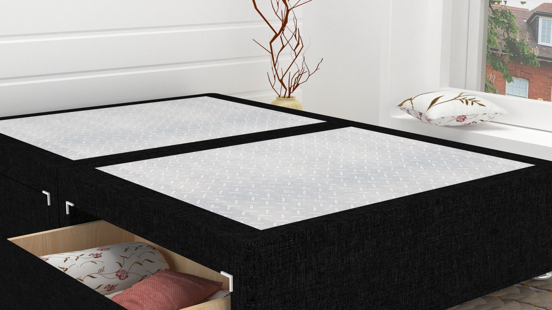 Black Linen Divan Base Feet Included