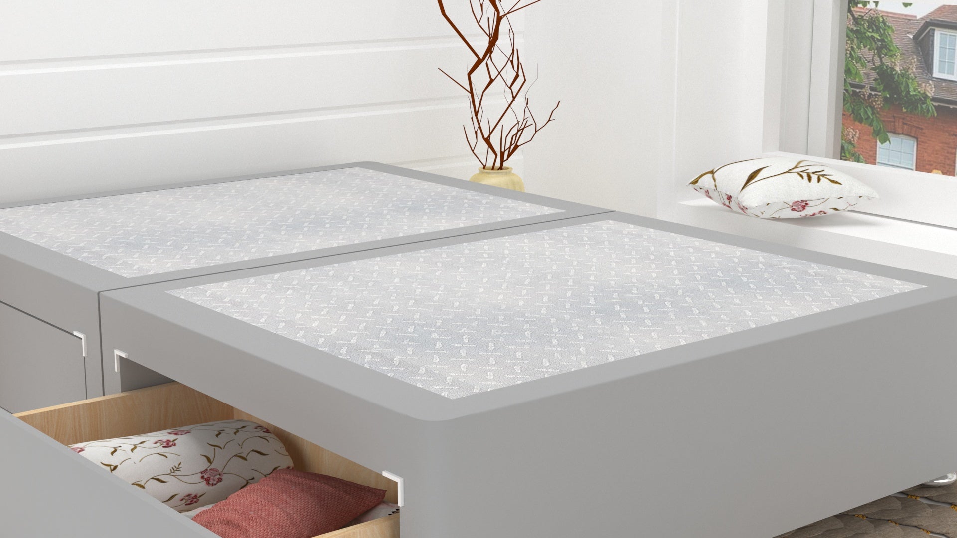 Grey Plush SUEDE Divan Base Feet Included