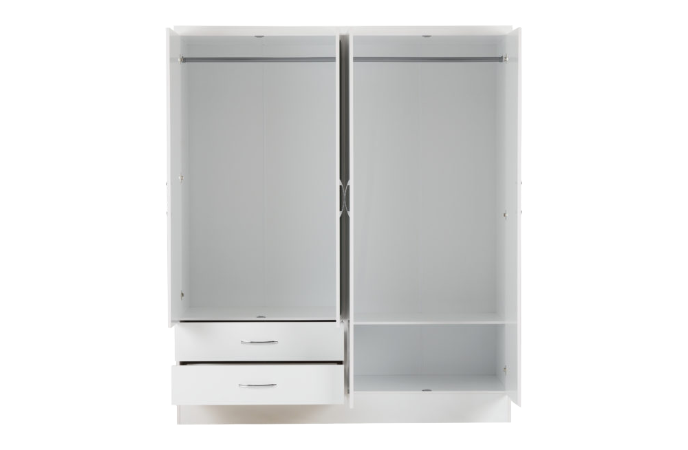 Nevada 4 Door 2 Drawer Mirrored Wardrobe - White Gloss