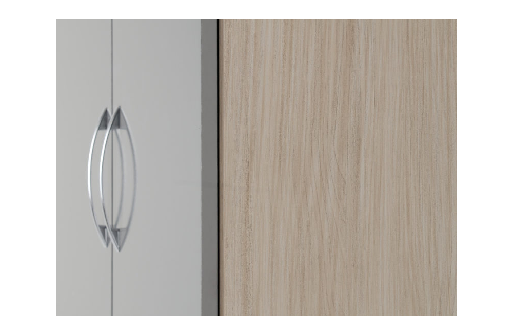 Nevada 2 Door 1 Drawer Wardrobe - Grey Gloss/Light Oak Effect Veneer - furnishopuk