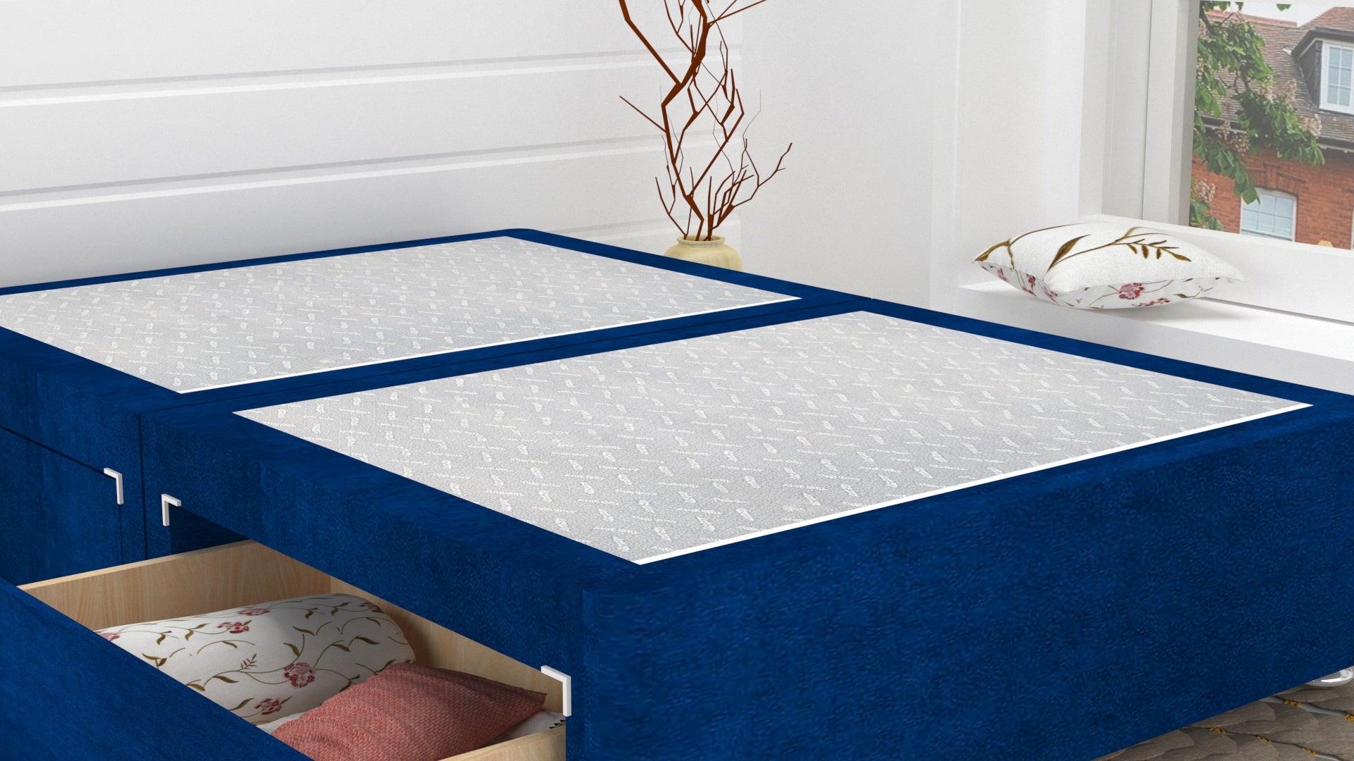 Blue Plush Divan Base Feet Included