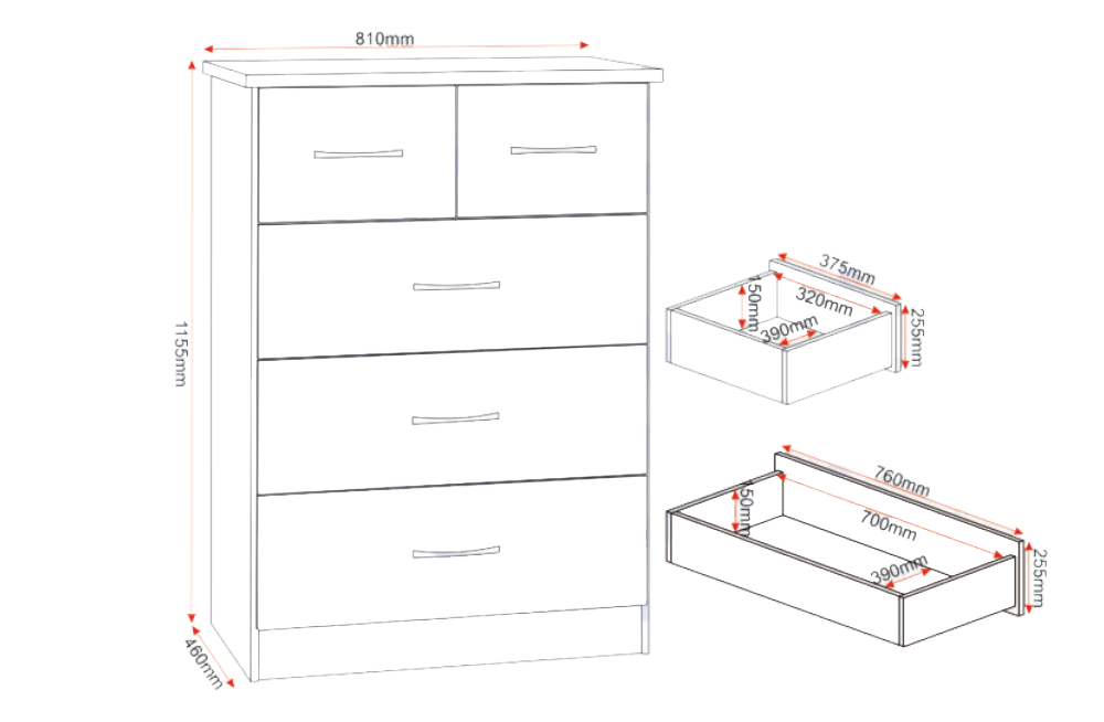 Nevada 2 Door 1 Drawer Wardrobe Bedroom Set Grey Gloss/Light Oak Effect Veneer