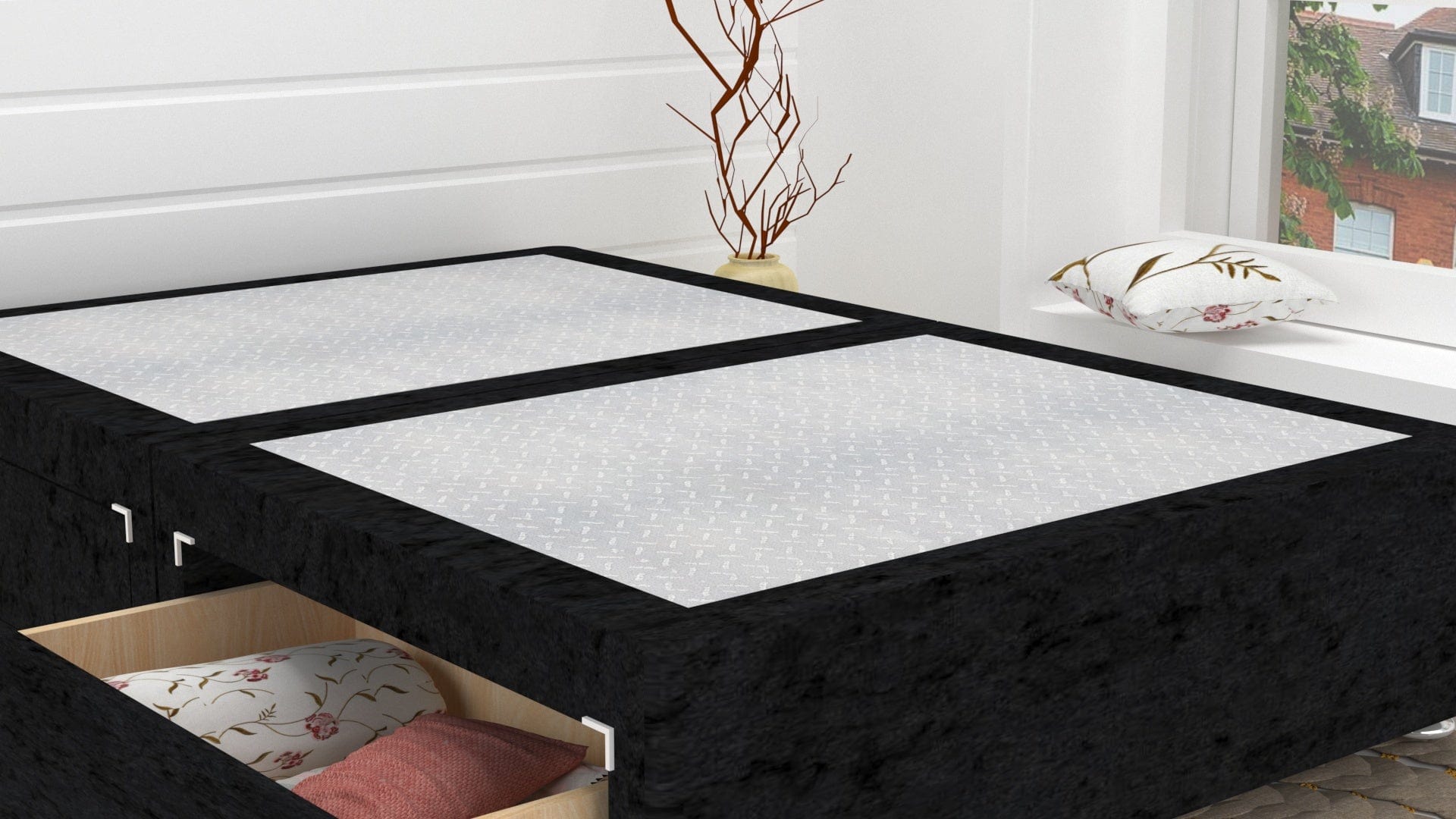 Black Crushed Velvet Divan Base Feet Included