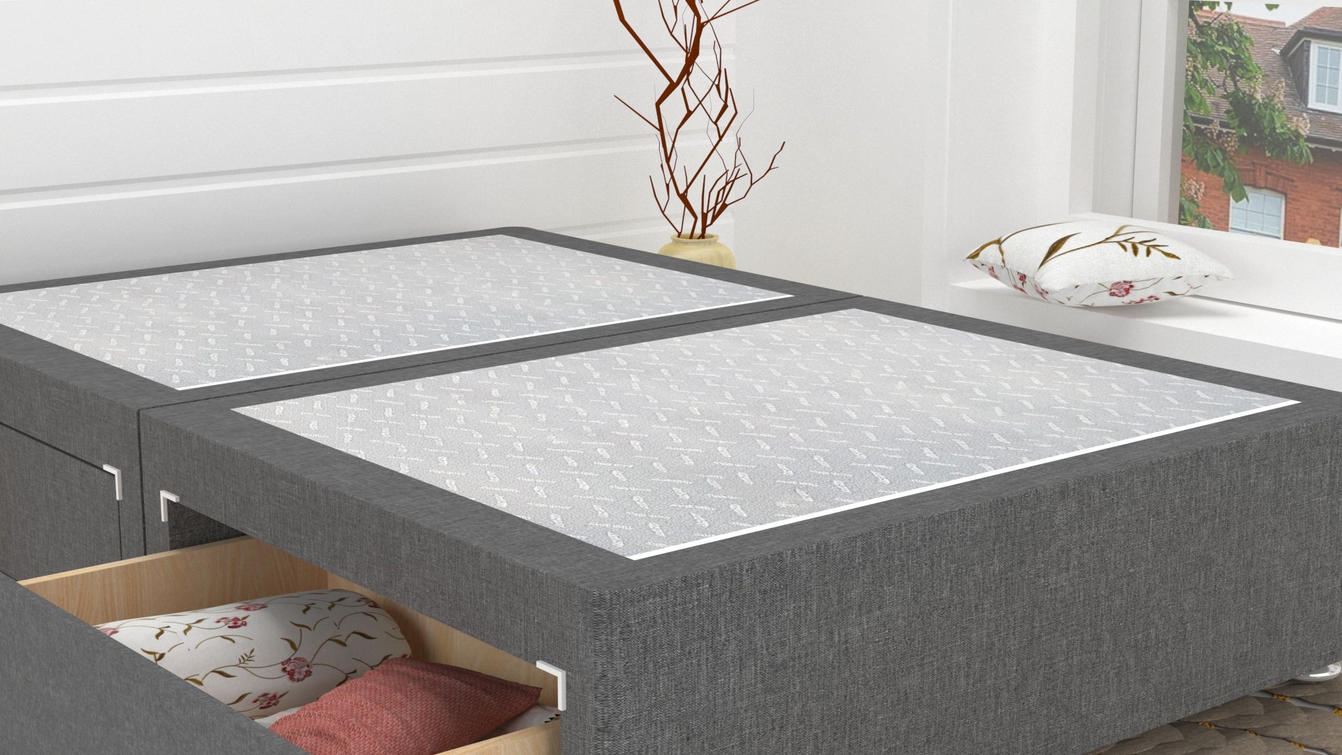 Grey Linen Divan Base Feet Included