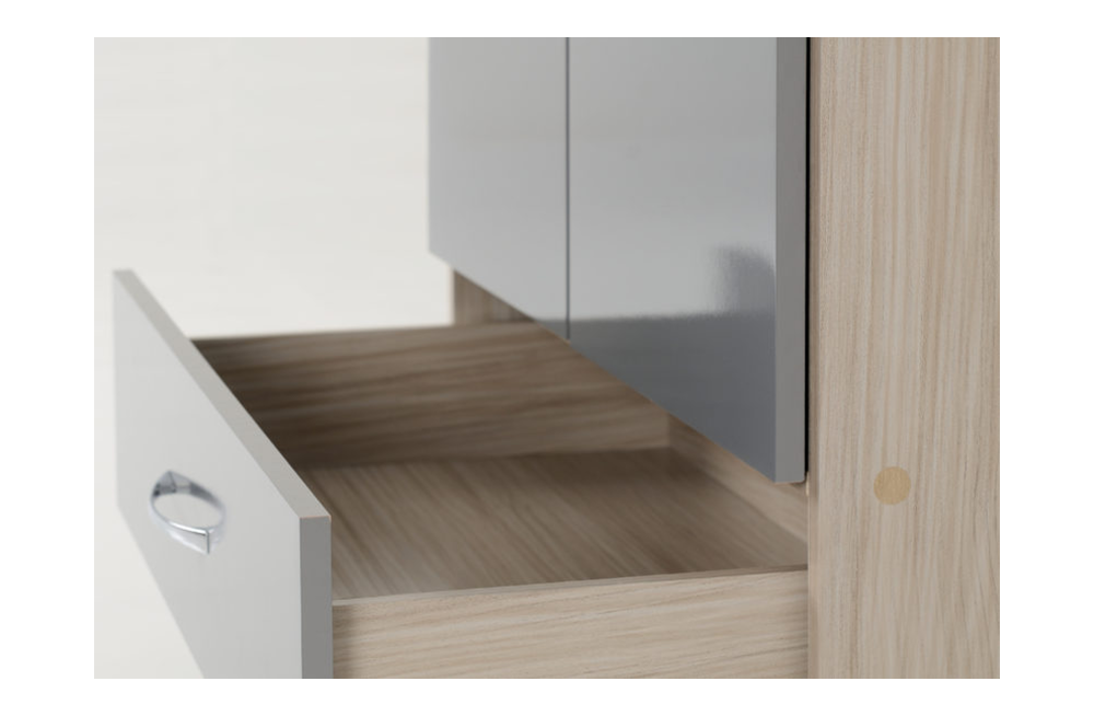 Nevada 2 Door 1 Drawer Wardrobe - Grey Gloss/Light Oak Effect Veneer - furnishopuk