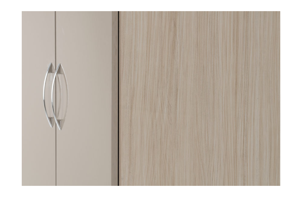 Nevada 2 Door 1 Drawer Wardrobe - Oyster Gloss/Light Oak Effect Veneer