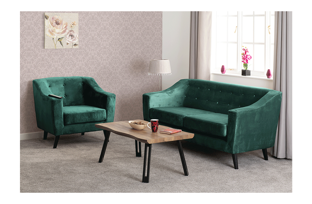 Ashley 3 Seater Sofa Green Velvet Fabric