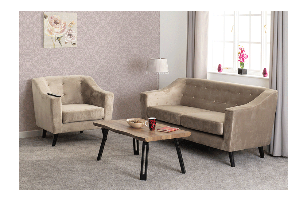 Ashley 3 Seater Sofa Oyster Velvet Fabric