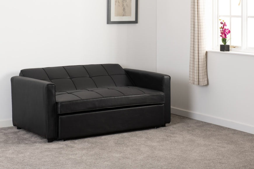 Astoria Sofa Bed Black Faux Leather - furnishopuk