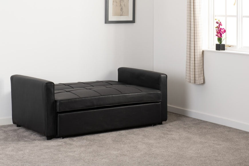 Astoria Sofa Bed Black Faux Leather - furnishopuk