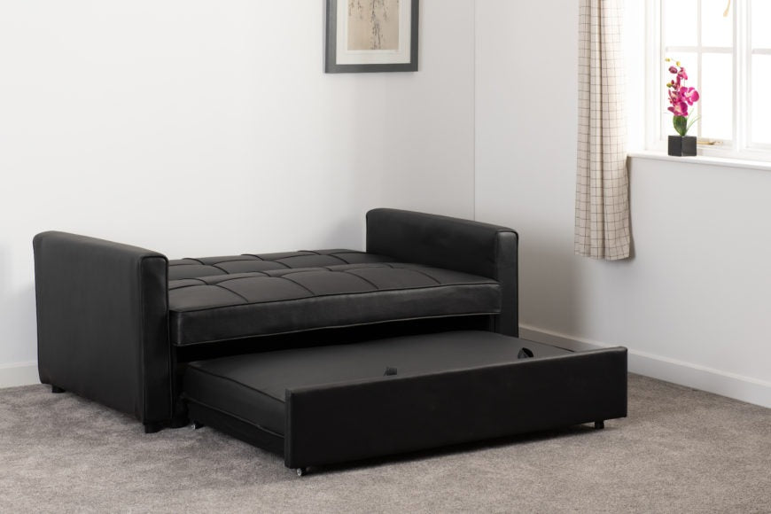 Astoria Sofa Bed Black Faux Leather - furnishopuk