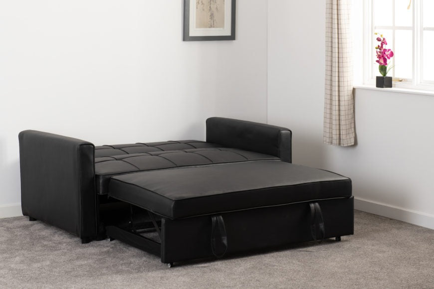 Astoria Sofa Bed Black Faux Leather - furnishopuk