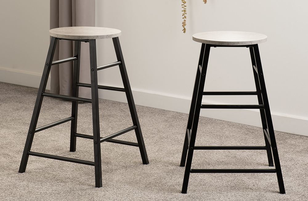 Athens Bar Stool (PAIR) Concrete Effect/Black
