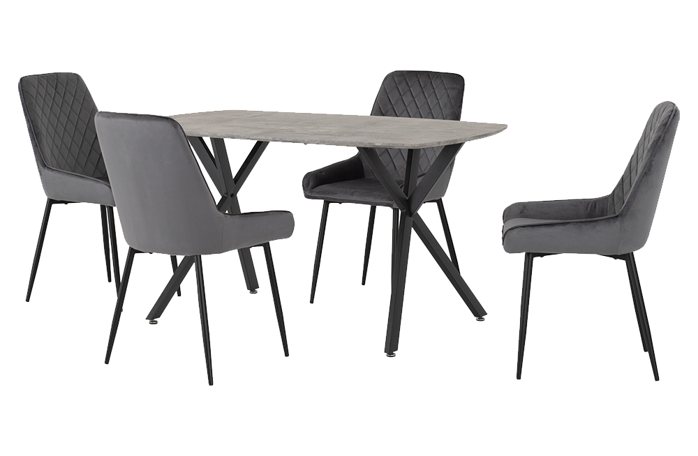Athens Rectangular Dining Set with Avery Chairs Concrete Effect/Black/Grey Velvet