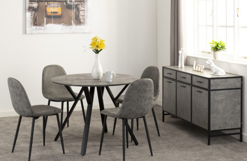 Athens Round Dining Set Concrete Effect/Black/Grey Faux Leather