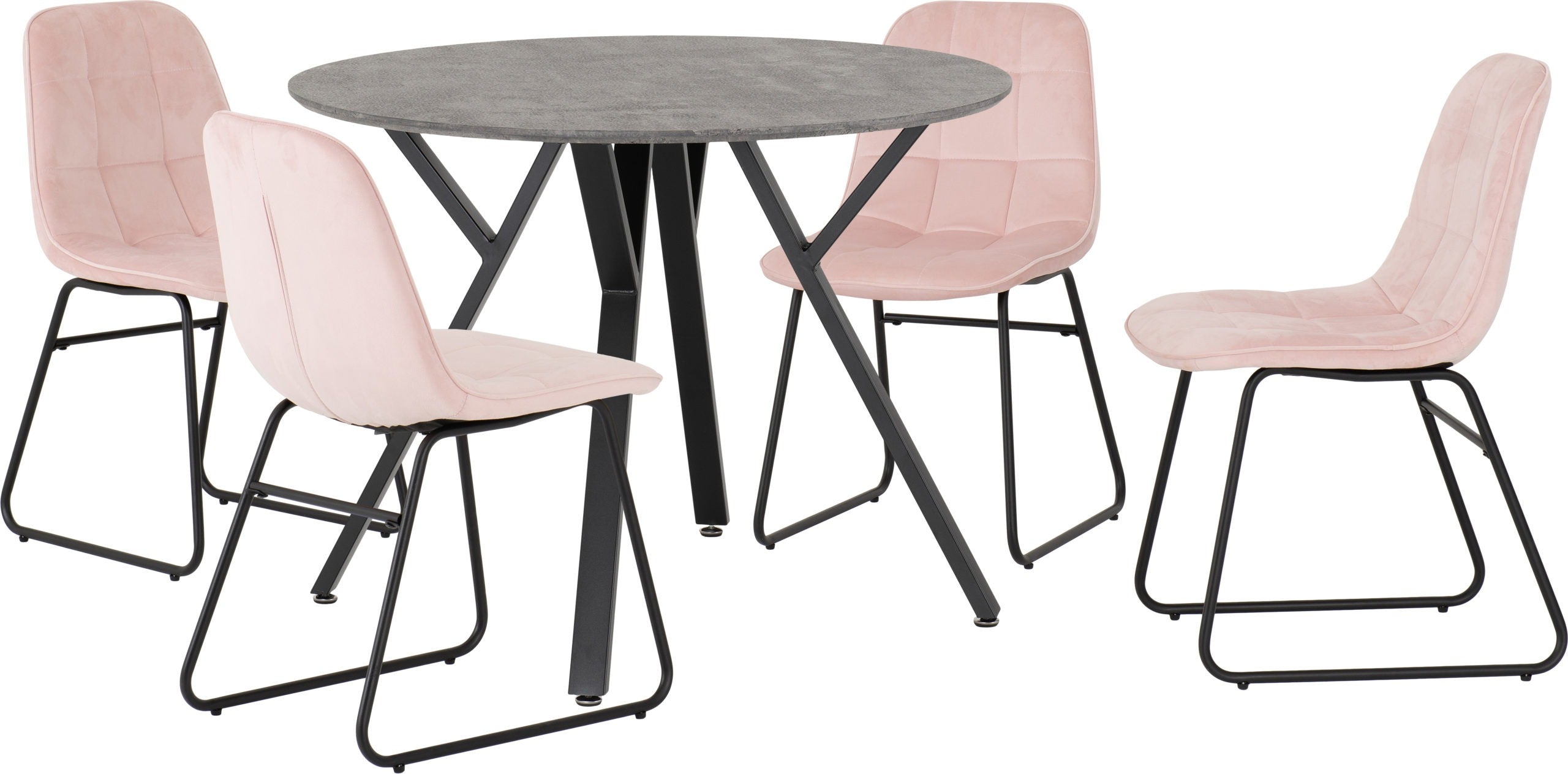 Athens Round Dining Set with Lukas Chairs Concrete Effect/Black/Baby Pink Velvet