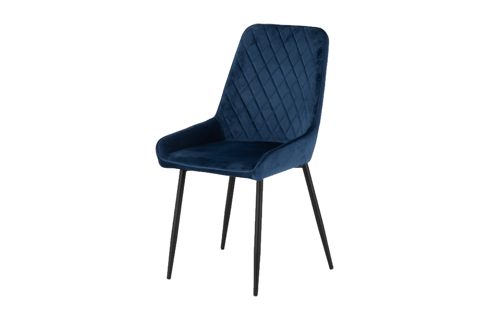 Athens Round Dining Set with Avery Chairs Concrete Effect/Black/Sapphire Blue Velvet