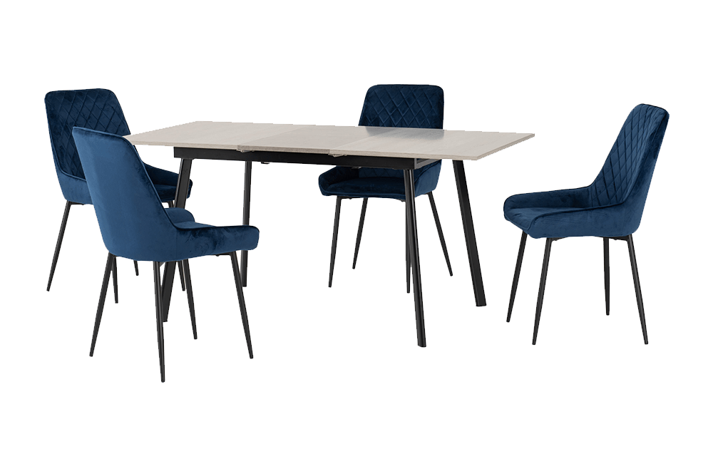 Avery Extending Dining Set with Avery Chairs Concrete/Grey Oak Effect/Sapphire Blue Velvet